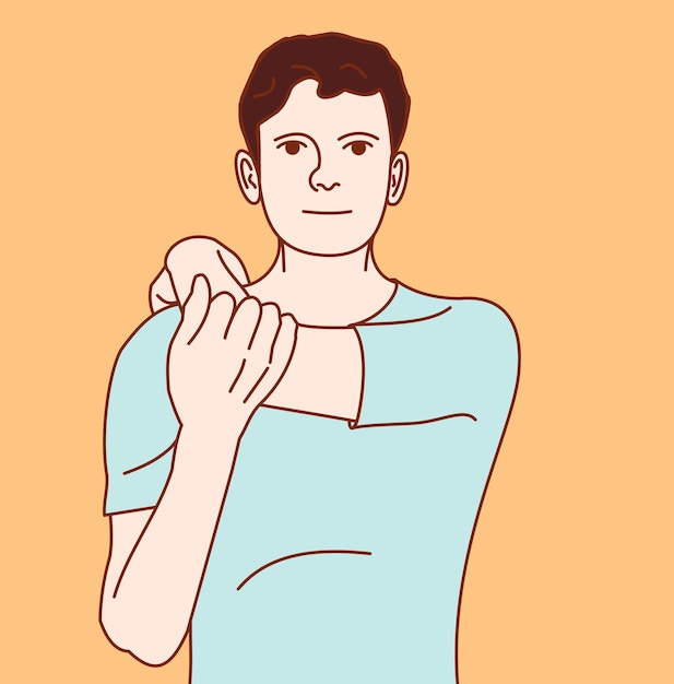 Ilustración de posición de ejercicio para dolor de cuello y hombro articulación del cuello Ejercicio 10