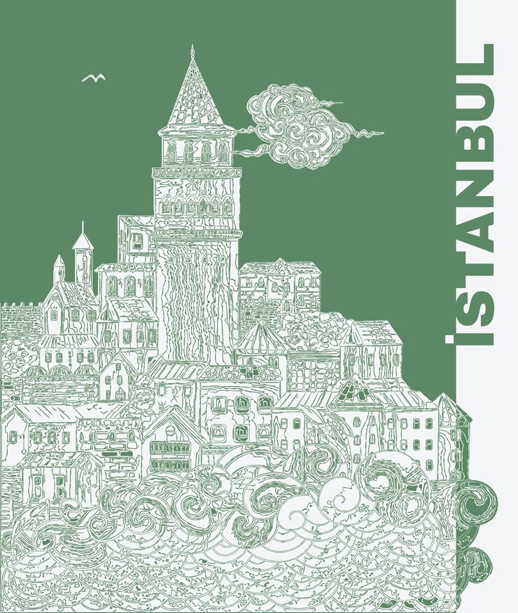 ilustración de postal de galata lineal