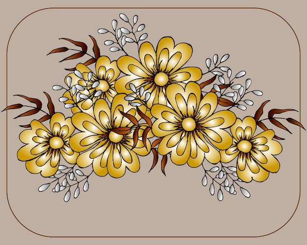 ilustración postal ramo de flores en tonos dorados para invitaciones