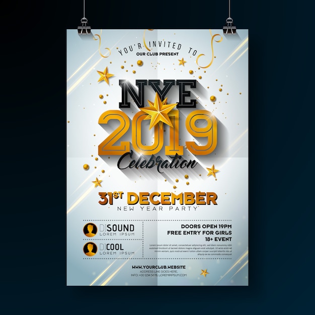 Vector ilustración de póster de celebración de fiesta de año nuevo 2019