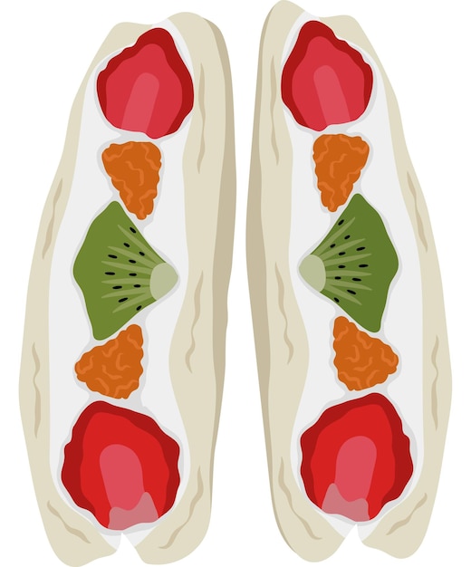 Ilustración de postre dulce de sando de frutas o sándwich de frutas aislado en fondo blanco