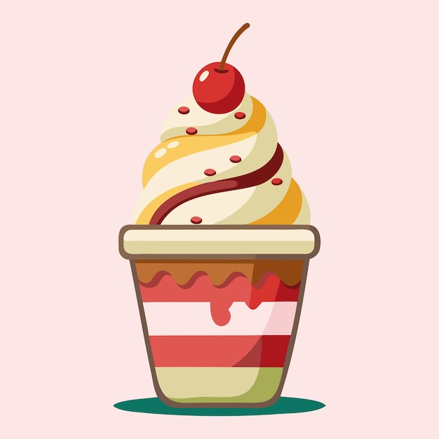 Ilustración del postre de helado de sundae