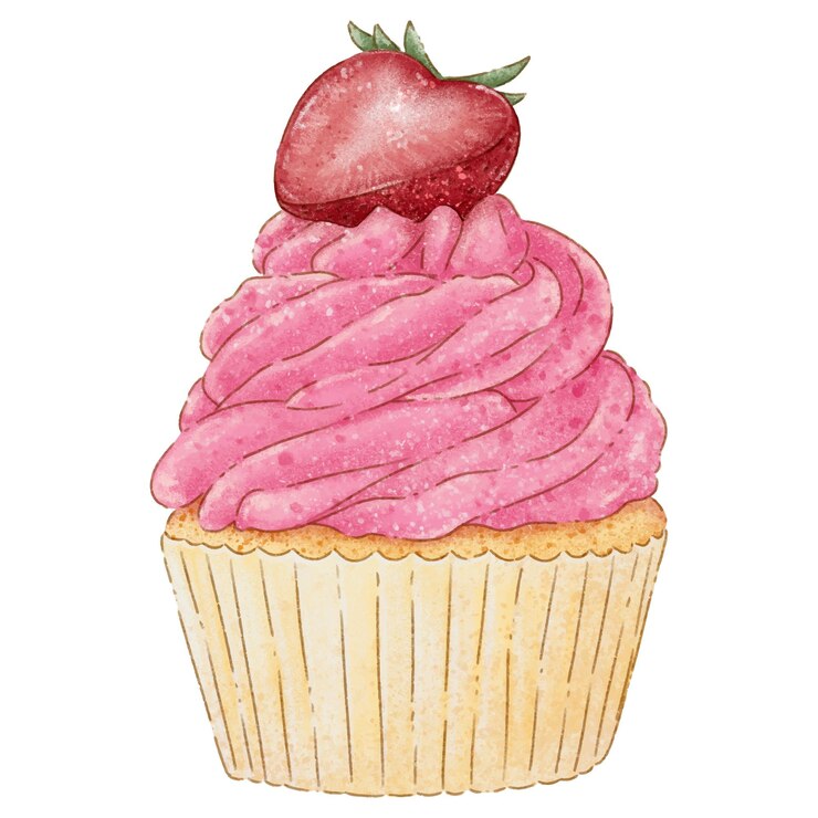 Ilustración de postres y pasteles de fresas dibujados a mano