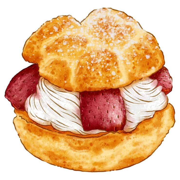 Ilustración de postres y pasteles de fresas dibujados a mano