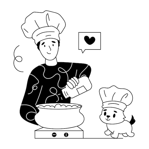 Ilustración práctica de un niño cocinando