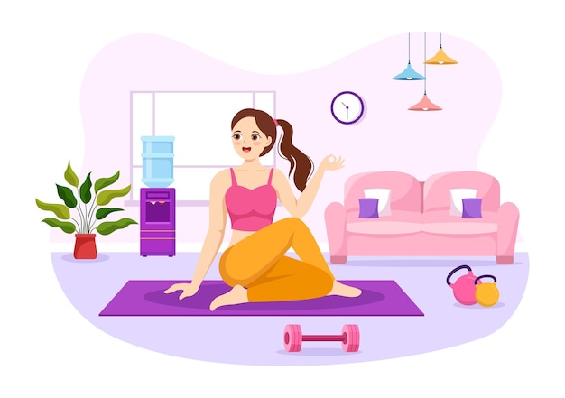 Vector ilustración de prácticas de yoga y meditación para banner web o página de destino en dibujos animados dibujados a mano