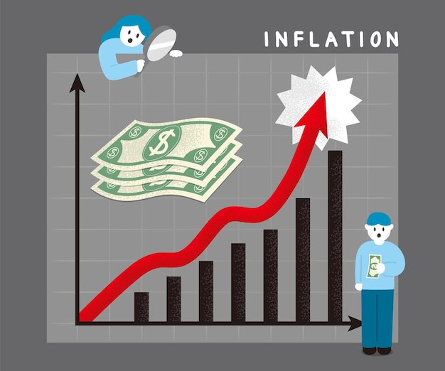 Ilustración de los precios de la economía vectorial y el gráfico de inflación