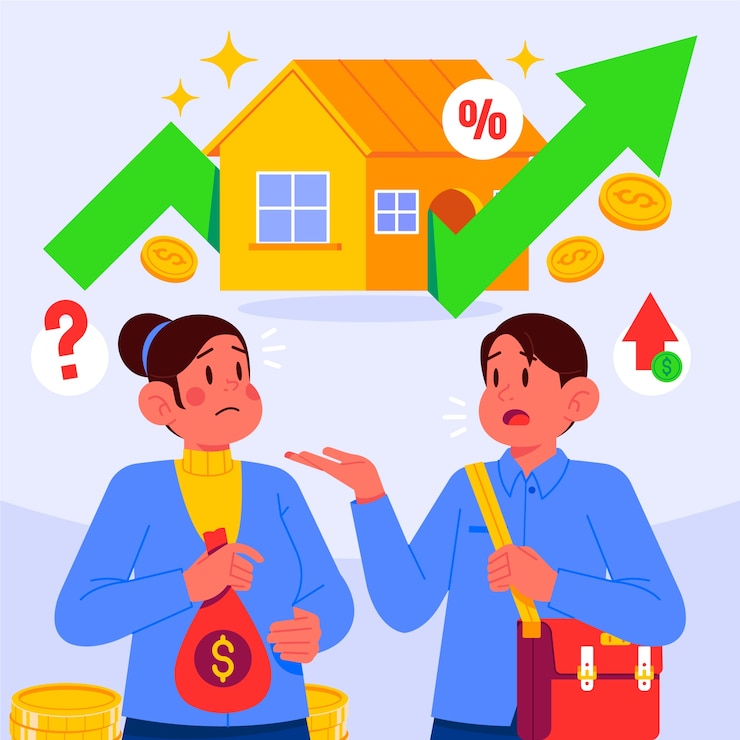 Vector ilustración de precios de vivienda en aumento de diseño plano