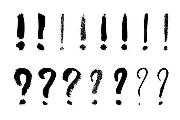 Ilustración de preguntas y signos de exclamación dibujados a mano con tinta en estilo boceto Elementos para el diseño