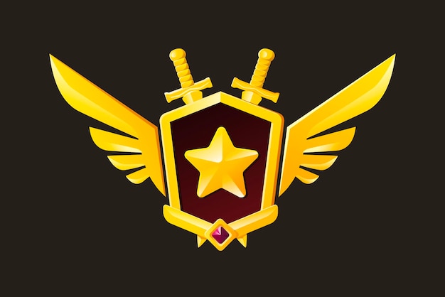 Ilustración de un premio de oro militar de combate o de juegos con estrella y alas Premio con alas de estrella