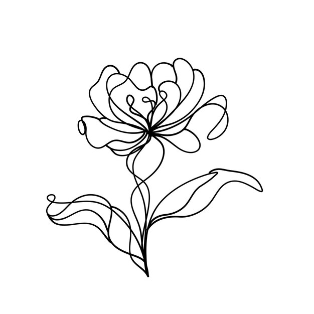 La ilustración presenta una sola elegante flor de magnolia en un hermoso estilo de arte de línea El minimalis