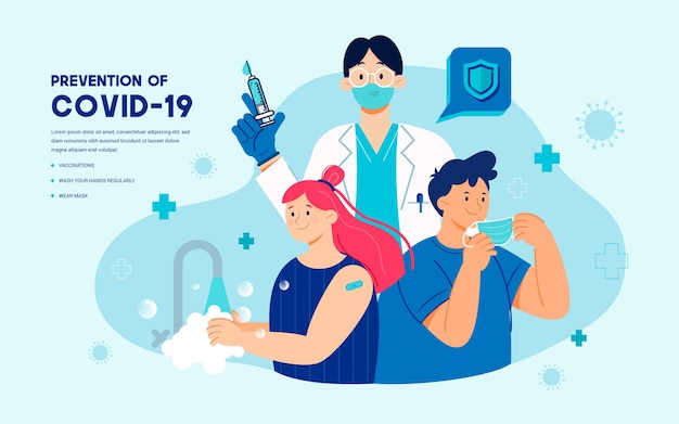Ilustración de prevención de COVID19