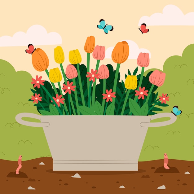 Vector ilustración de primavera floral plana