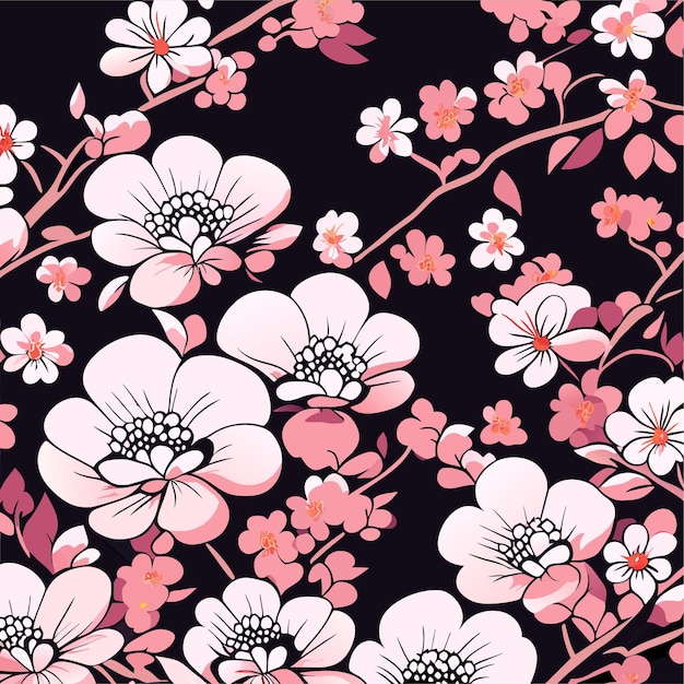 Ilustración de primavera realista vectorial con flor de cerezo o diseño de patrón