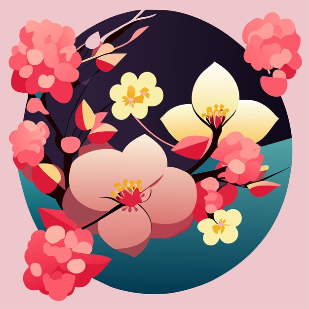 Ilustración de primavera realista vectorial con flor de cerezo o diseño de patrón