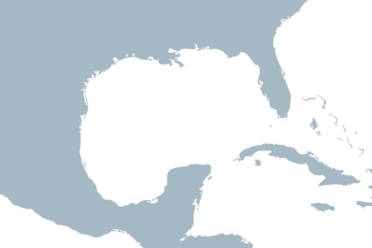 Vector ilustración de primer plano del golfo de méxico en el mapa del mundo