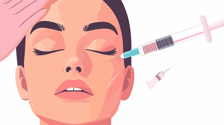 Vector ilustración del procedimiento de inyección cosmética de primer plano en estilo vectorial plano