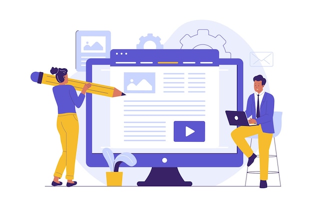 Ilustración del proceso de creación de contenido de sitios web y publicación digital