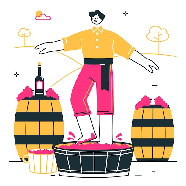 Ilustración de la producción tradicional de vino