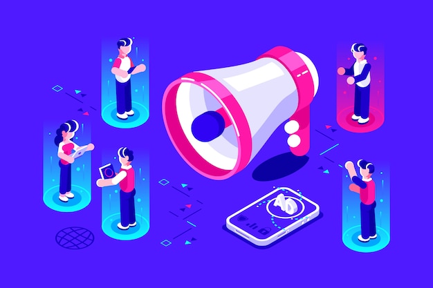 Ilustración de promoción de publicidad empresarial isométrica