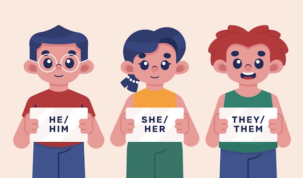 Vector ilustración de pronombres de género de diseño plano