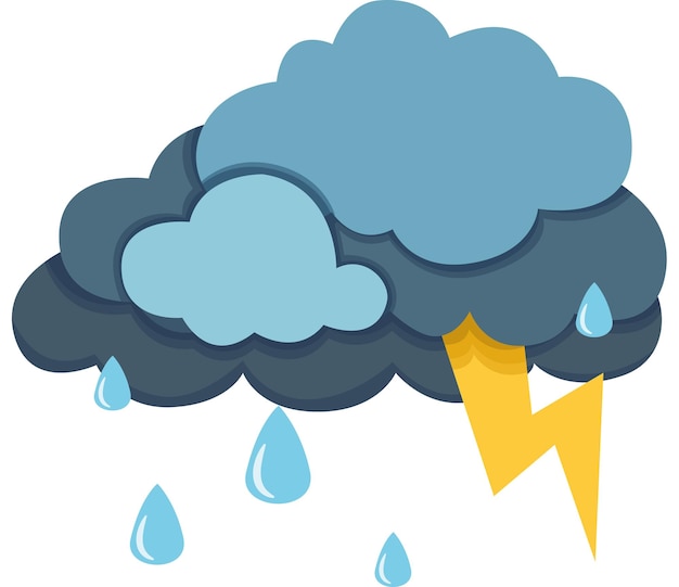 Ilustración del pronóstico del tiempo de lluvia y tormenta aislada en fondo blanco
