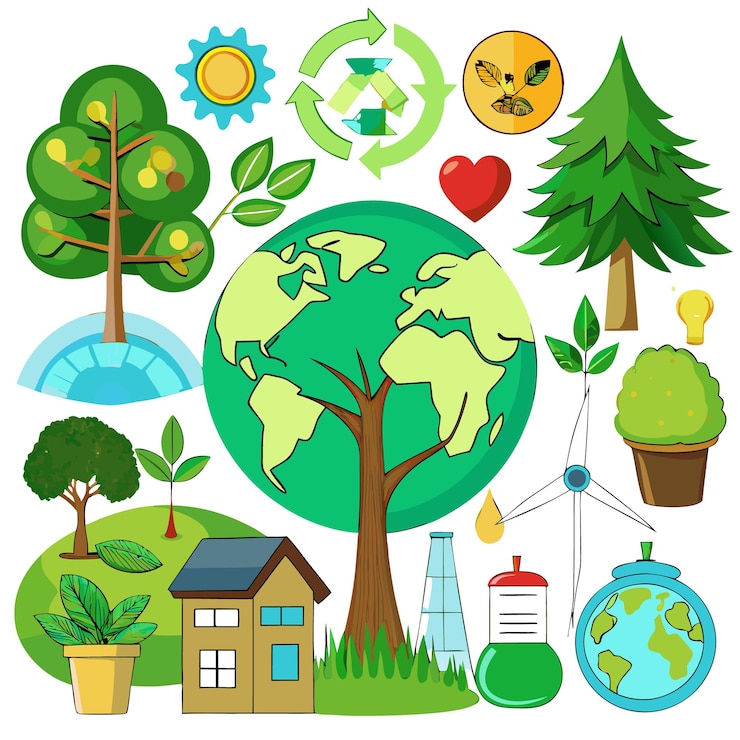 Vector ilustración de la protección del medio ambiente, la sostenibilidad, la conservación de la naturaleza y la energía verde