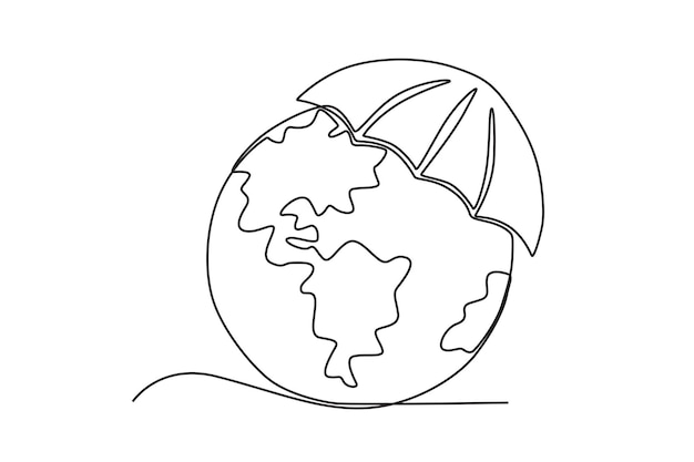 Ilustración de la protección del ozono de la Tierra dibujo en línea del Día Mundial del Ozono