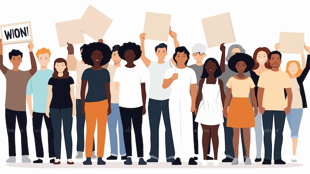 Ilustración de la protesta contra el racismo con una multitud diversa unida en solidaridad