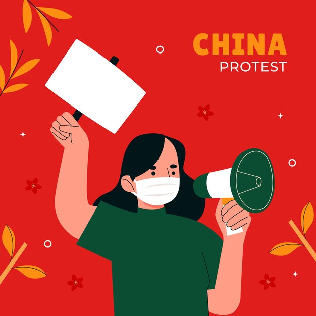 Ilustración de protestas de china plana dibujada a mano