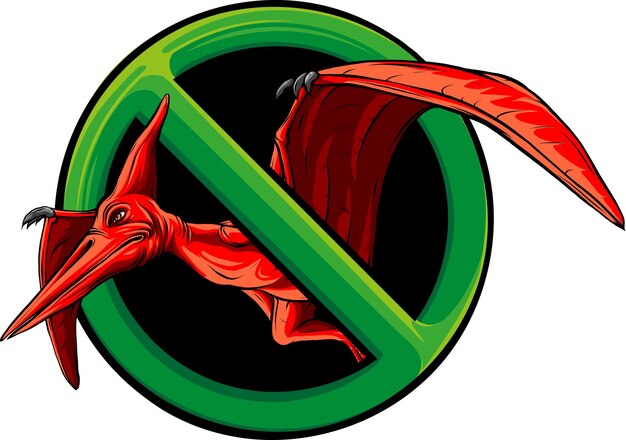Ilustración de pteranodon prohibido sobre fondo blanco.