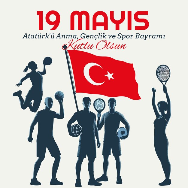 Vector ilustración de la publicación en las redes sociales para conmemorar el día de la juventud y los deportes de ataturk