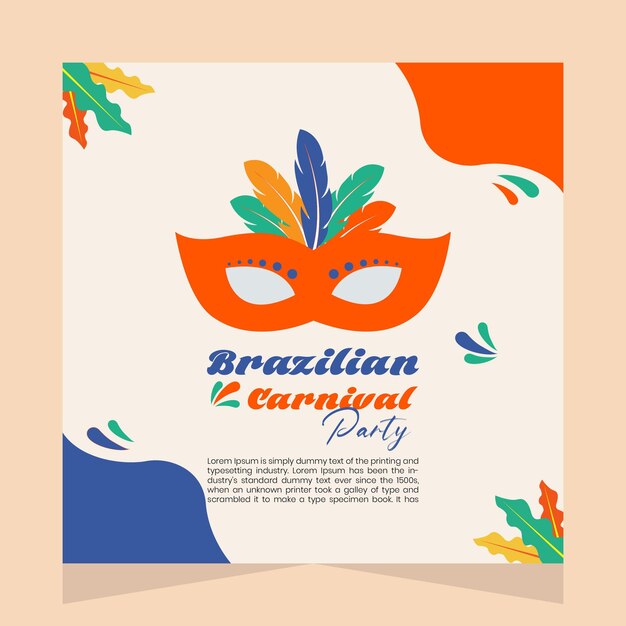 Ilustración de publicación en redes sociales de fiesta de máscara de carnaval brasileño