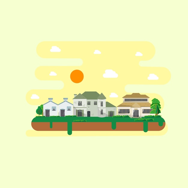 Ilustración de pueblo de diseño plano con vector de stock de calidad premium