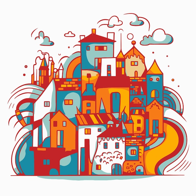 Ilustración del pueblo con estilo de arte pop