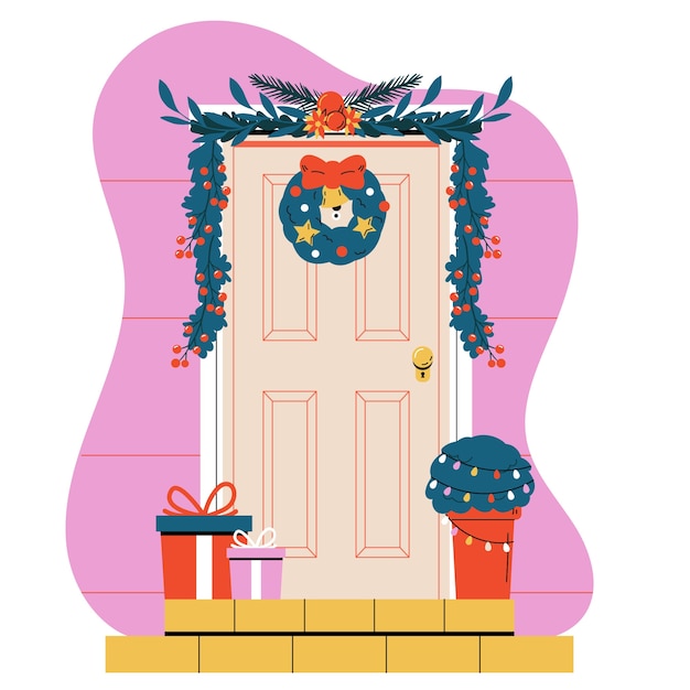 Ilustración de puerta de navidad plana