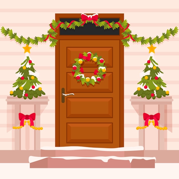 Vector ilustración de puerta de navidad plana