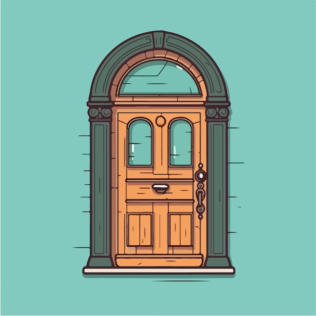 Ilustración de una puerta con una ventana y las palabras casa en ella.