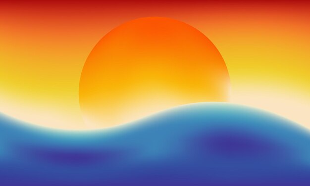 ilustración de puesta de sol en el diseño de fondo abstracto de color de malla de degradado de mar