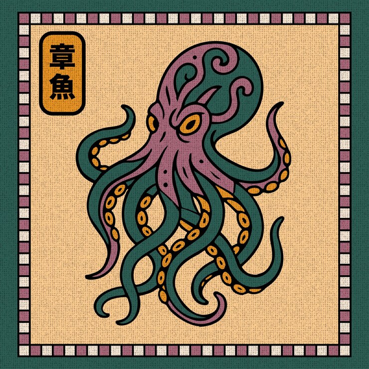Vector ilustración de pulpo en el arte popular japonés