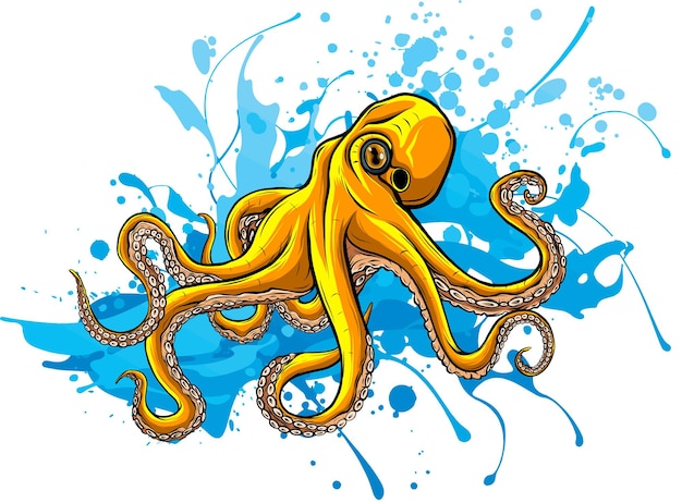 Ilustración de pulpo con onda sobre fondo blanco.