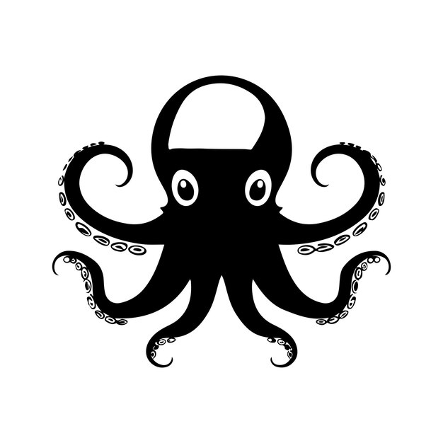 Ilustración de pulpo vectorial líneas negras de pulpo bellamente pintadas sobre un fondo blanco