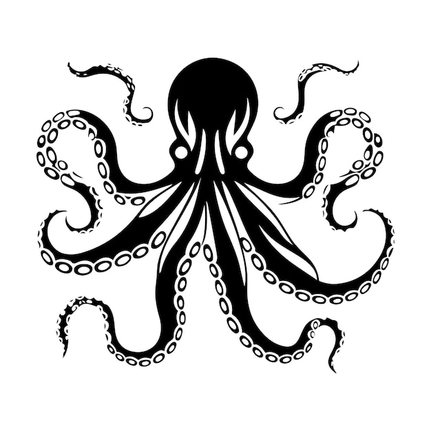 Ilustración de pulpo vectorial líneas negras de pulpo bellamente pintadas sobre un fondo blanco