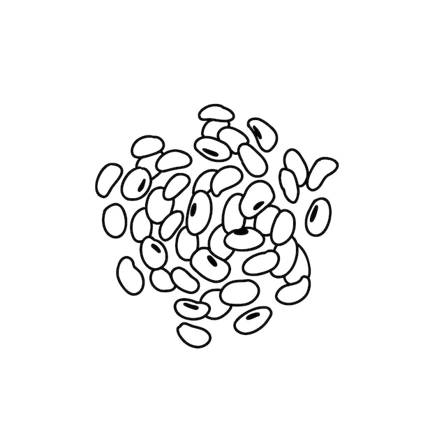 Ilustración de un puñado de frijoles en estilo de arte lineal. Contorno frijoles dibujados a mano.