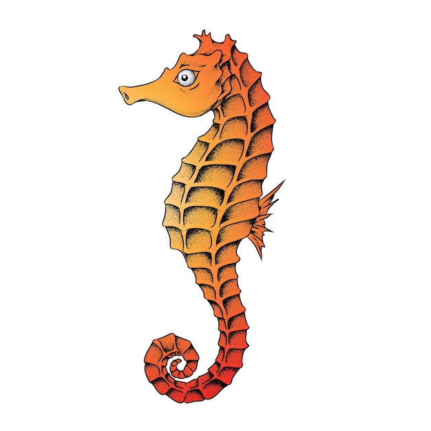 Ilustración punteada de caballito de mar naranja