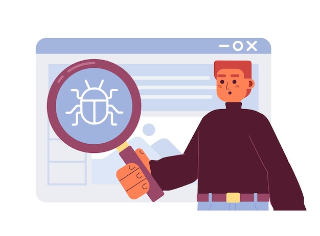 Ilustración de punto de vector de concepto plano de aplicación web de depuración
