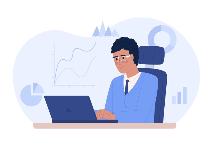 Ilustración de punto de vector de concepto plano de trabajo de científico de datos
