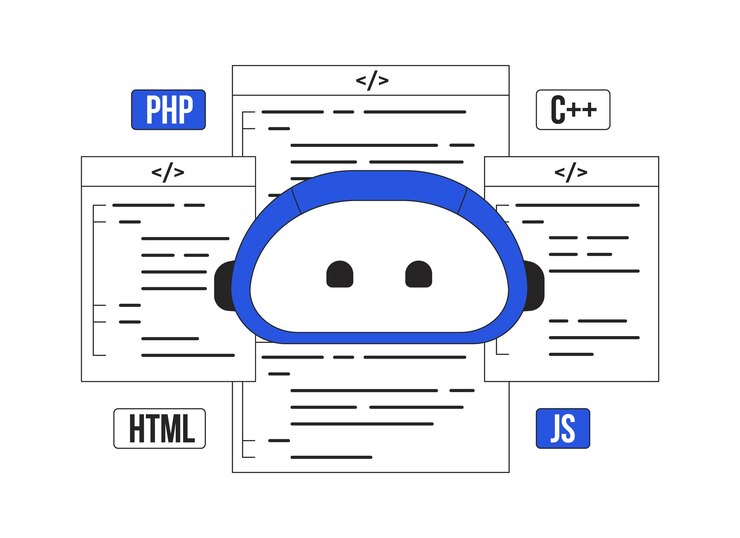 Vector ilustración de punto vectorial de concepto de línea de color de dúo de codificación asistida por ai