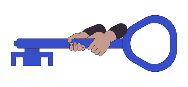 Ilustración de punto vectorial de concepto de línea plana con llave en la mano Intentando abrir un objeto de contorno de dibujos animados 2D en blanco para el diseño de interfaz de usuario web Imagen de héroe de color aislado editable de seguridad