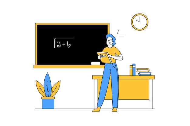 Ilustración en la que el maestro enseña matemáticas